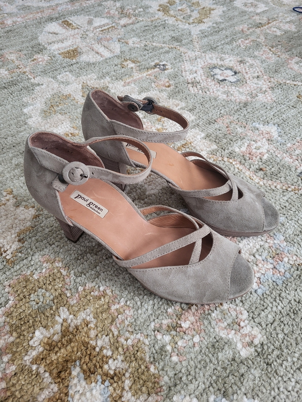 Paul Green Suede Peep-Toe Heels